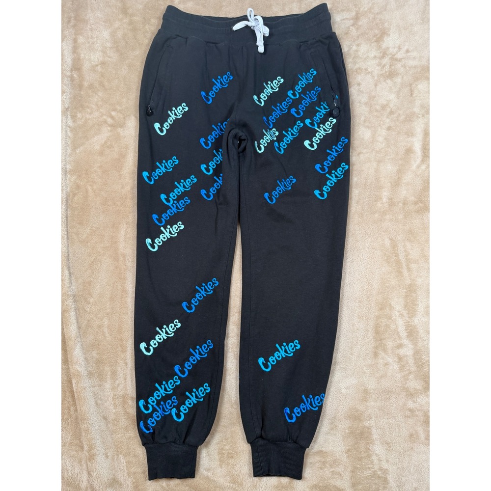 Cookies Brand Mens Logo Joggers Black Blue All Over Print Sweatpants Large